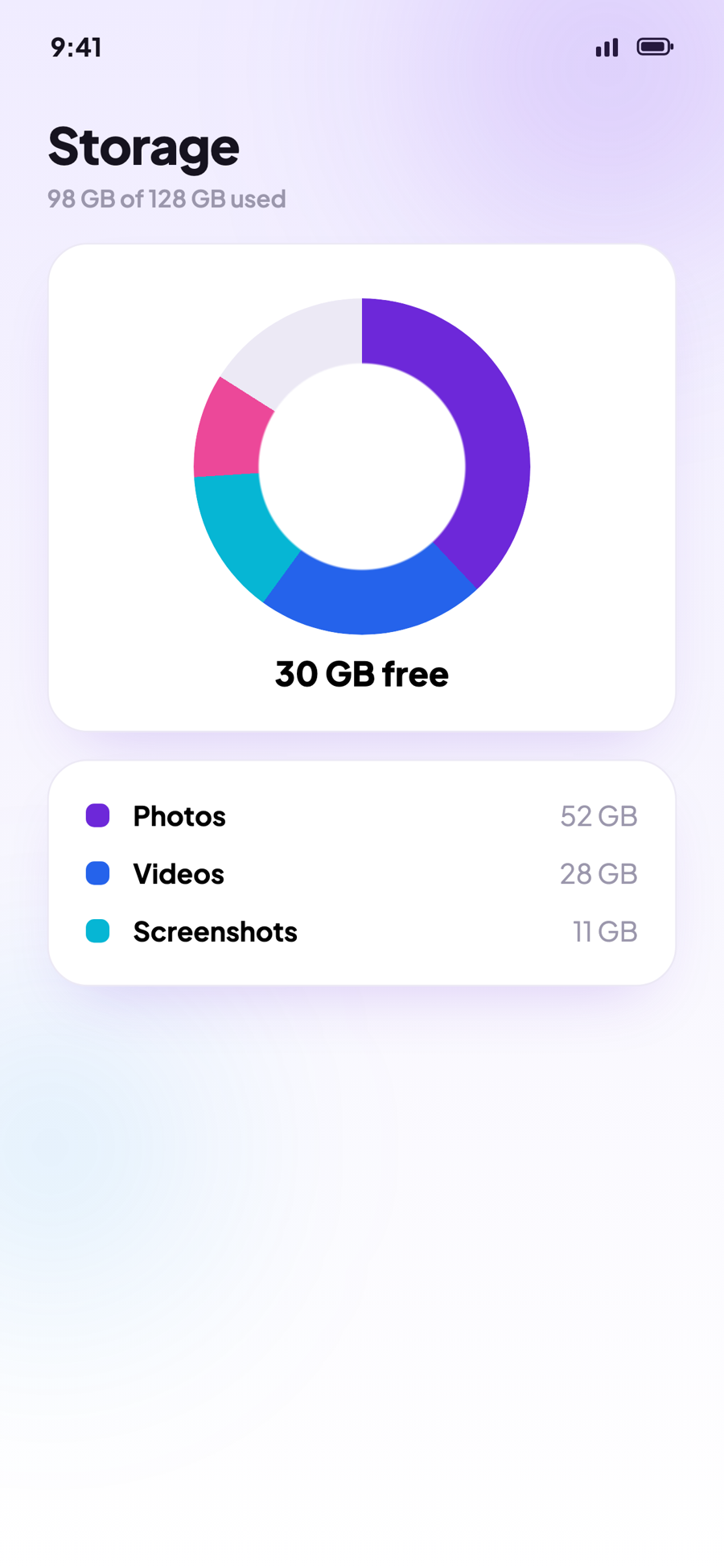 FreeSpaces storage overview with donut chart