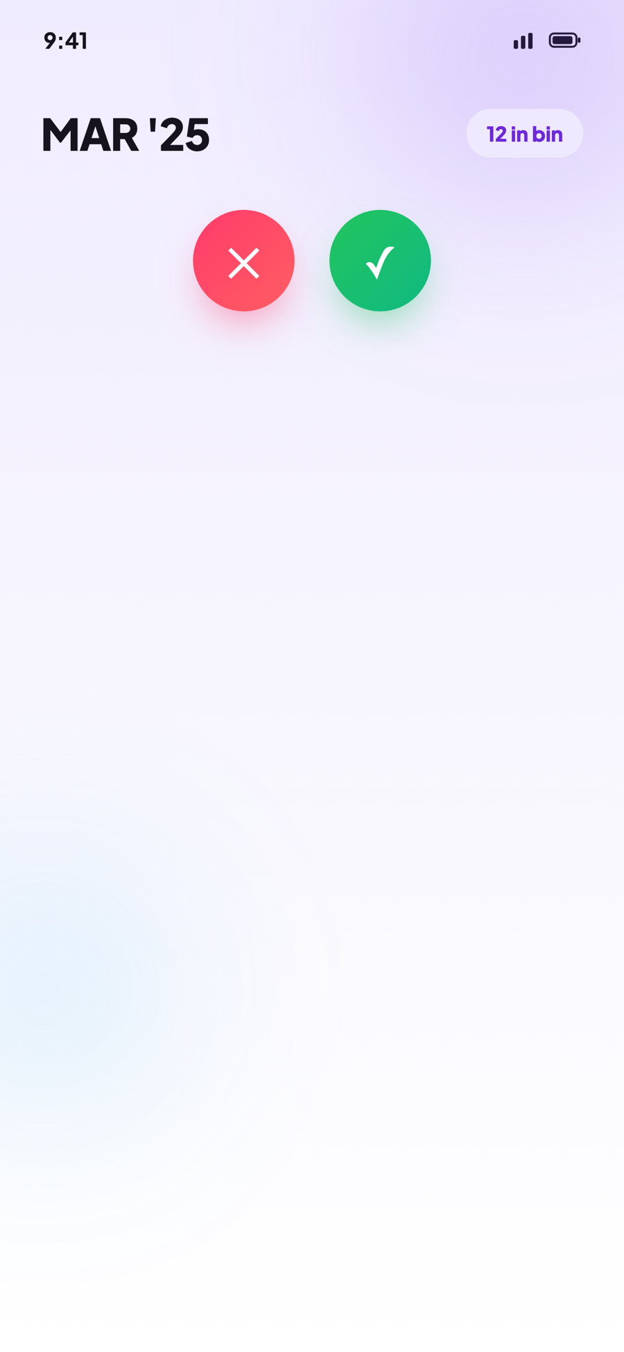 FreeSpaces swipe-to-review screen